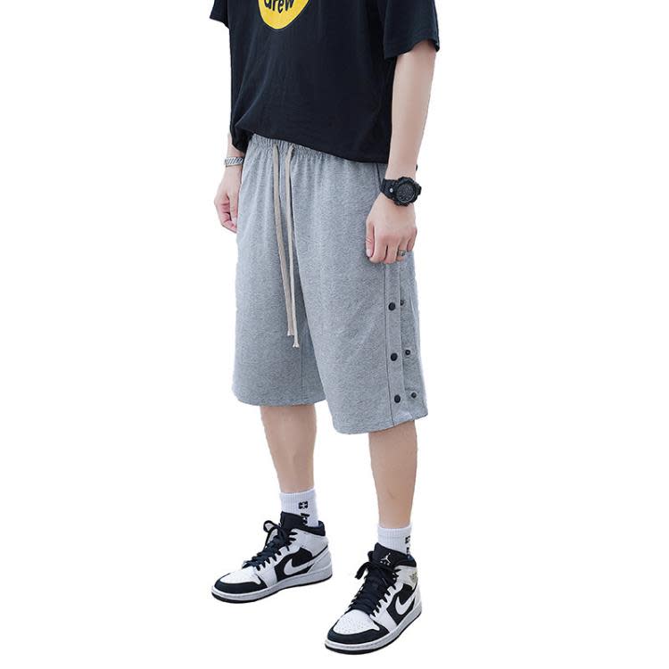 短褲 2023新款夏季排扣寬松運動褲休閒紐扣五分褲潮籃球褲子男男式-細節圖6