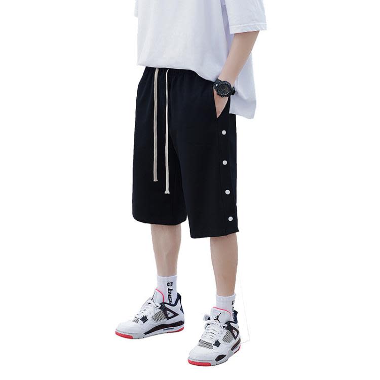 短褲 2023新款夏季排扣寬松運動褲休閒紐扣五分褲潮籃球褲子男男式-細節圖7