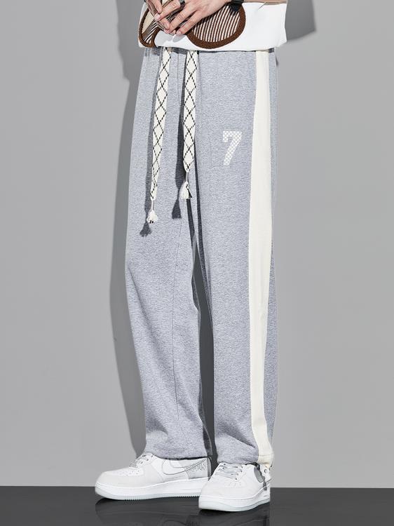 長褲 垂感直筒褲男春秋正韓潮流純棉針織運動抽繩束腳男士休閒褲子-細節圖4