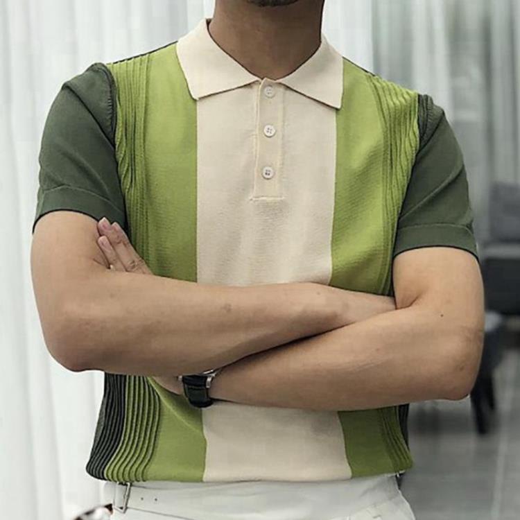 polo衫 歐美男裝 夏季新款針織衫 撞色休閒商務Polo衫男SR0090-細節圖3