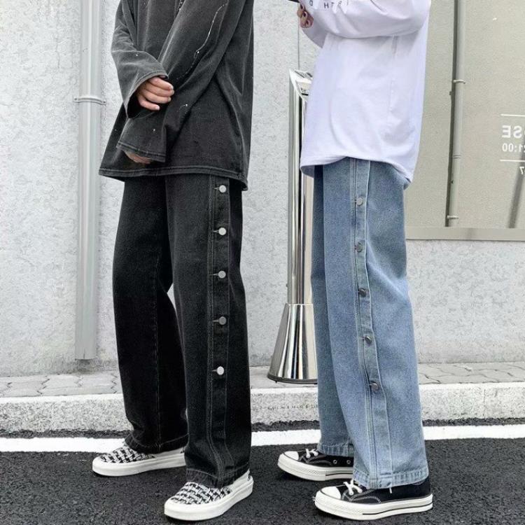 排扣牛仔褲直筒寬松拖地褲潮流嘻哈褲子秋冬闊腿老爹潮牌ins男女-細節圖3