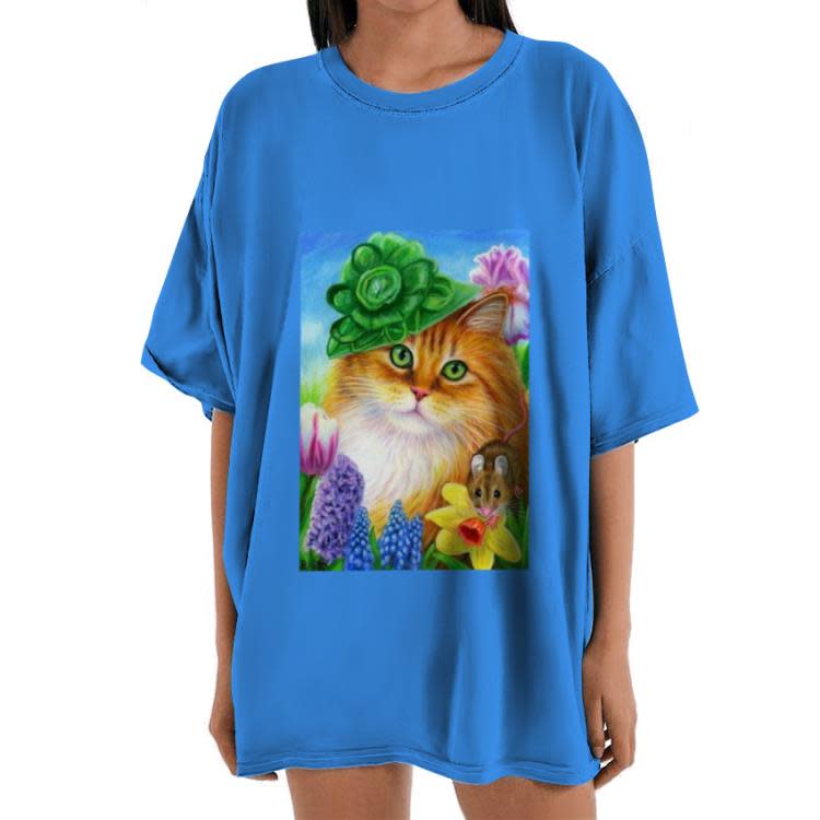 短袖T恤 歐美 女士夏季3D動物貓數碼印花圓領上衣-細節圖8