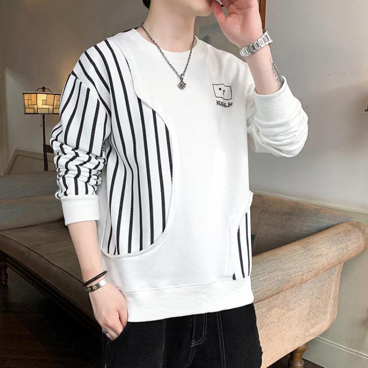 長袖T恤 秋季衛衣男潮流寬松大碼春秋男上衣2023新款學生衣服男裝-細節圖2