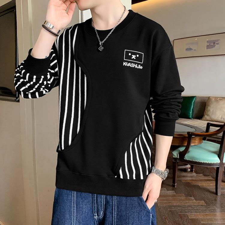 長袖T恤 秋季衛衣男潮流寬松大碼春秋男上衣2023新款學生衣服男裝-細節圖3