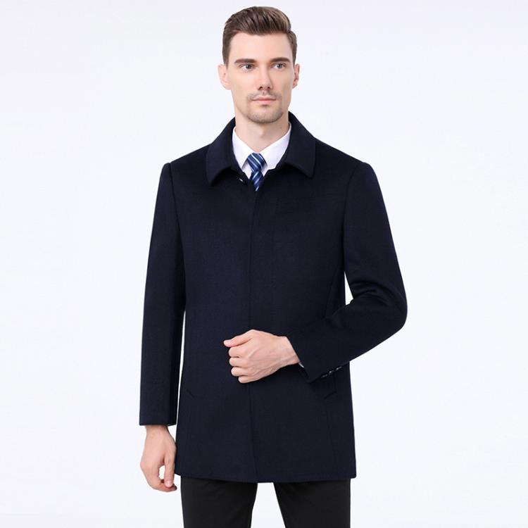 翻領外套男羊毛呢短款商務休閒男裝秋冬季羊絨呢大衣中年男士外套-細節圖2