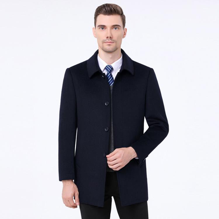 翻領外套男羊毛呢短款商務休閒男裝秋冬季羊絨呢大衣中年男士外套-細節圖4