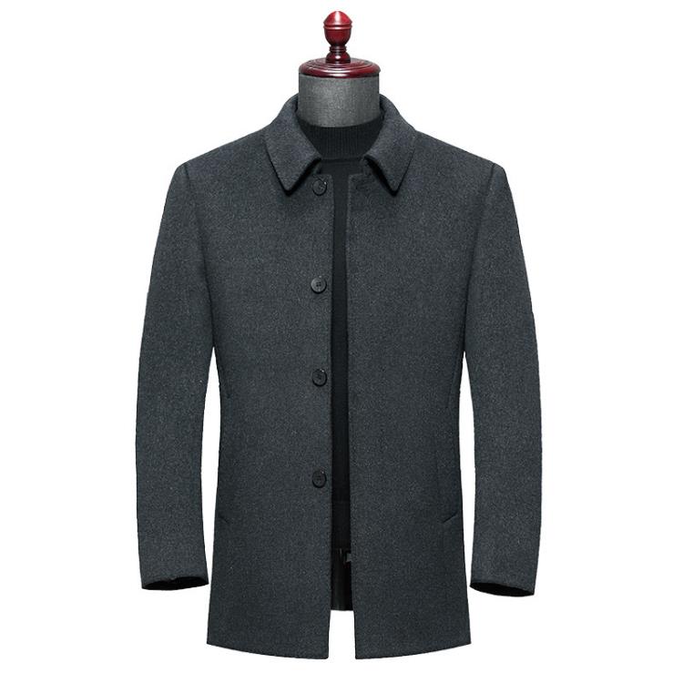 翻領外套男羊毛呢短款商務休閒男裝秋冬季羊絨呢大衣中年男士外套-細節圖5