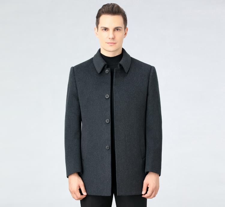 翻領外套男羊毛呢短款商務休閒男裝秋冬季羊絨呢大衣中年男士外套-細節圖6