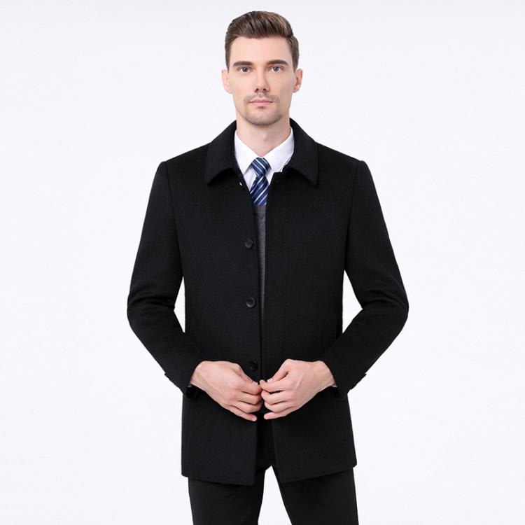 翻領外套男羊毛呢短款商務休閒男裝秋冬季羊絨呢大衣中年男士外套-細節圖7