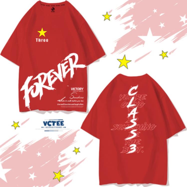短袖T恤 班服耐穿紅色t恤小學初高中生夏季套裝畢業運動會幼兒園衣服-細節圖5