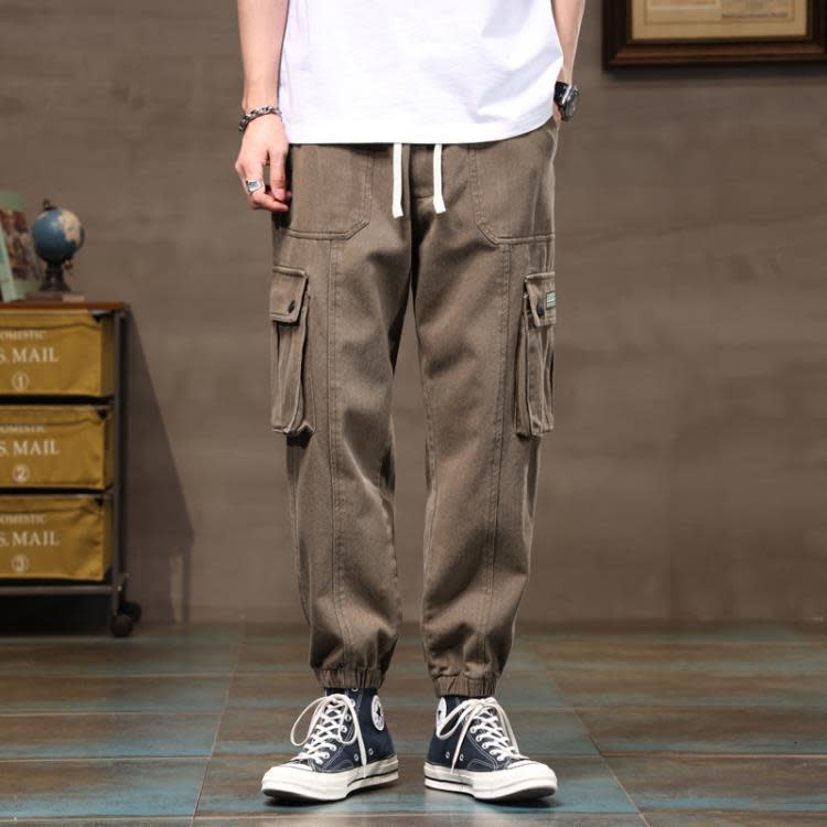 長褲 男裝時尚工裝褲男2023春季新品潮牌男士寬松束腳休閒學生-細節圖9