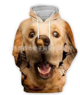 新款衛衣 寵物狗3D數碼印花衛衣套頭休閒個性潮男款-細節圖2
