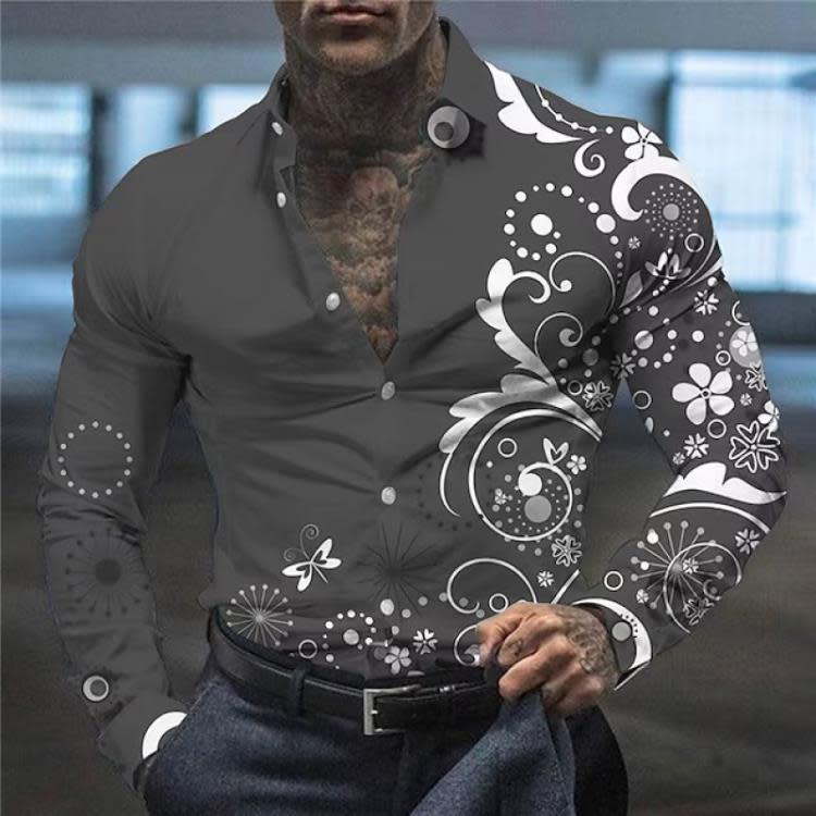歐美男裝新款休閒個性潮男長袖3D數碼印花襯衫青年襯衣-細節圖6