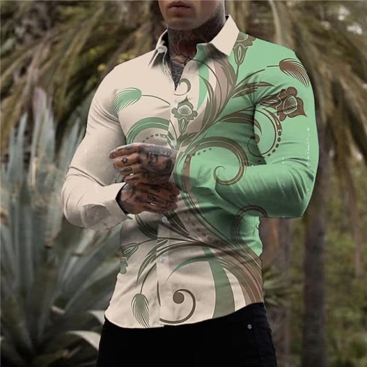 歐美男裝新款休閒個性潮男長袖3D數碼印花襯衫青年襯衣-細節圖7