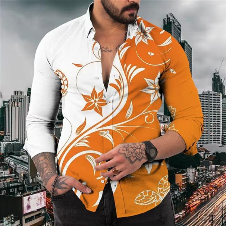 歐美男裝新款休閒個性潮男長袖3D數碼印花襯衫青年襯衣-細節圖8