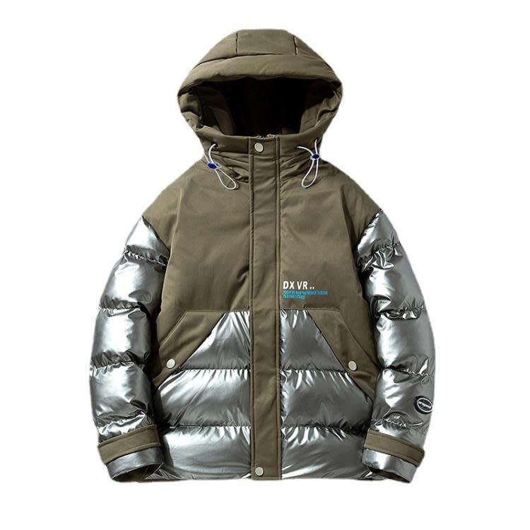 羽絨外套 潮男棉衣秋冬季新款青少年加厚保暖棉服潮流拼接帥氣連帽外套-細節圖5