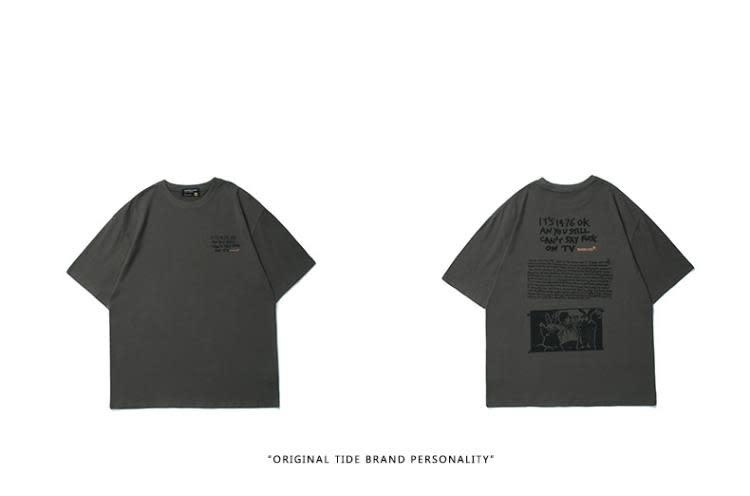 2023夏季新款復古卡通字母印花短袖T恤男潮牌香港寬松情侶圓領T恤-細節圖6