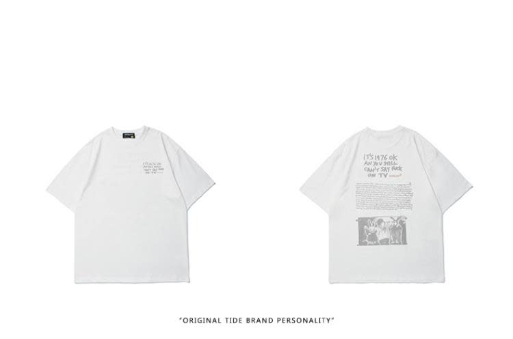 2023夏季新款復古卡通字母印花短袖T恤男潮牌香港寬松情侶圓領T恤-細節圖7