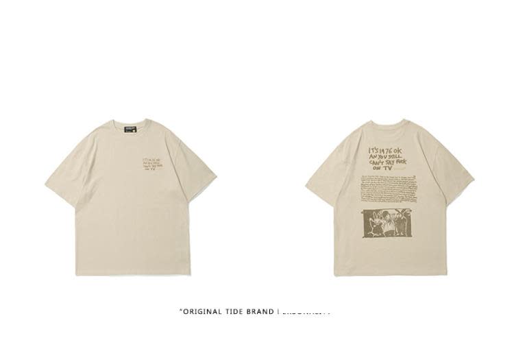 2023夏季新款復古卡通字母印花短袖T恤男潮牌香港寬松情侶圓領T恤-細節圖8