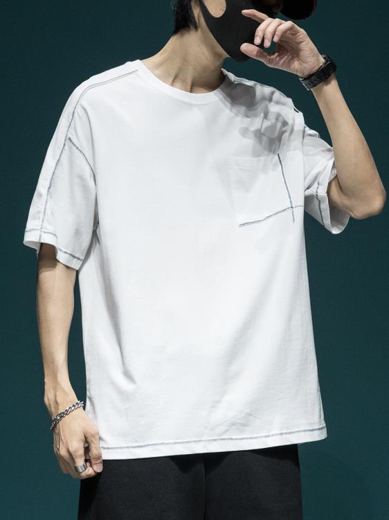 短袖T恤 高端設計感t恤男寬松加肥加大碼夏季ins潮流男裝半袖棉質體恤-細節圖2