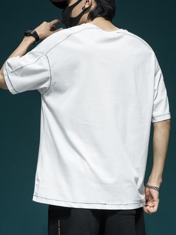 短袖T恤 高端設計感t恤男寬松加肥加大碼夏季ins潮流男裝半袖棉質體恤-細節圖3