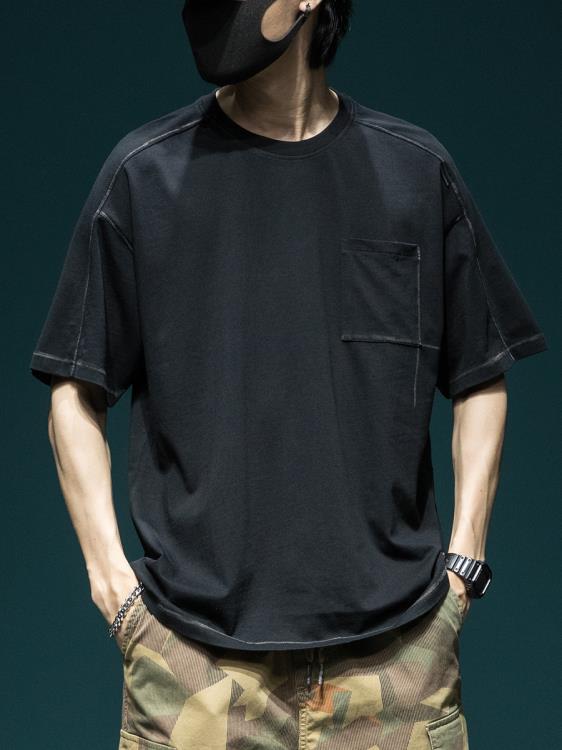 短袖T恤 高端設計感t恤男寬松加肥加大碼夏季ins潮流男裝半袖棉質體恤-細節圖4