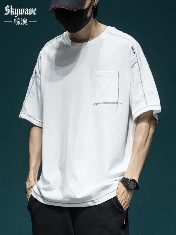 短袖T恤 高端設計感t恤男寬松加肥加大碼夏季ins潮流男裝半袖棉質體恤-細節圖6