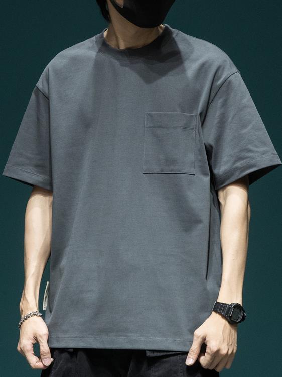 短袖T恤 高端設計感t恤男寬松加肥加大碼夏季ins潮流男裝半袖棉質體恤-細節圖7