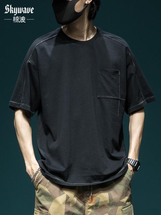短袖T恤 高端設計感t恤男寬松加肥加大碼夏季ins潮流男裝半袖棉質體恤-細節圖8