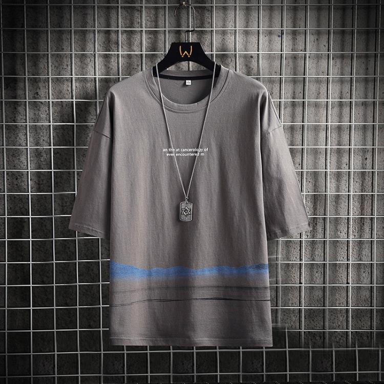 短袖T恤 男式t恤2023夏季新款青年休閒寬松簡約套頭圓領潮流男裝-細節圖2