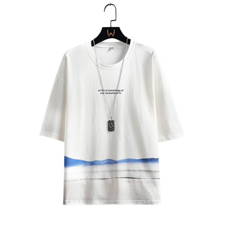 短袖T恤 男式t恤2023夏季新款青年休閒寬松簡約套頭圓領潮流男裝-細節圖5