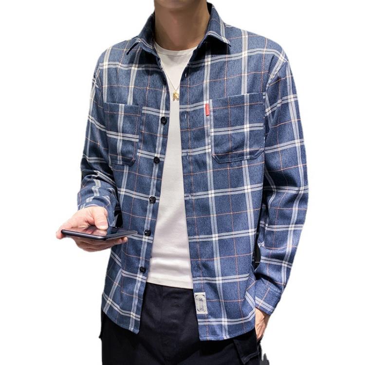 襯衫 格子男長袖正韓寸衣寬松外套2023春裝新款上衣服學生襯衣男士-細節圖5