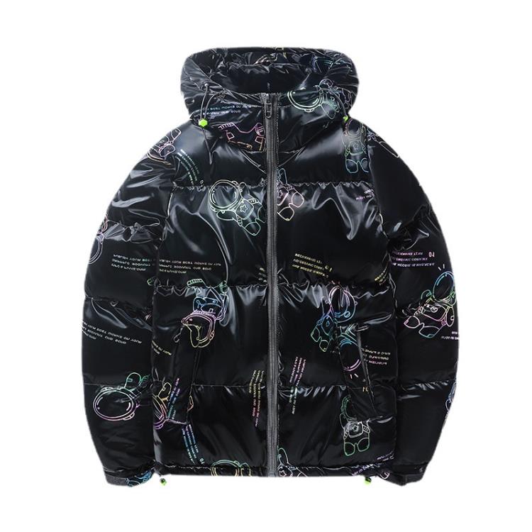 外套 男款棉衣冬季潮牌亮面棉襖短款學生連帽帥氣加厚百搭棉服加厚-細節圖5