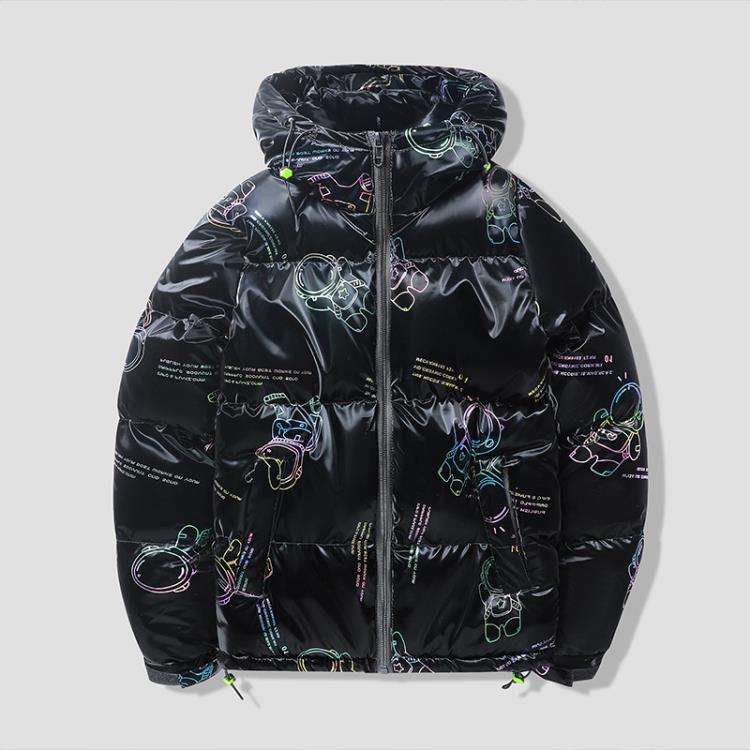 外套 男款棉衣冬季潮牌亮面棉襖短款學生連帽帥氣加厚百搭棉服加厚-細節圖6