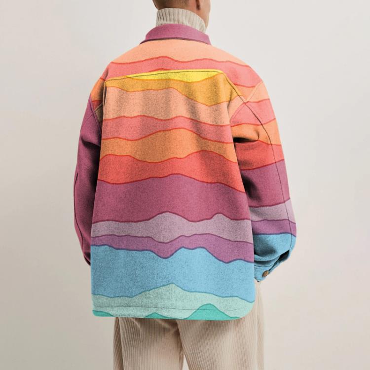 外套 歐美男士秋季2023新款 彩色幾何圖案翻領排扣-細節圖3