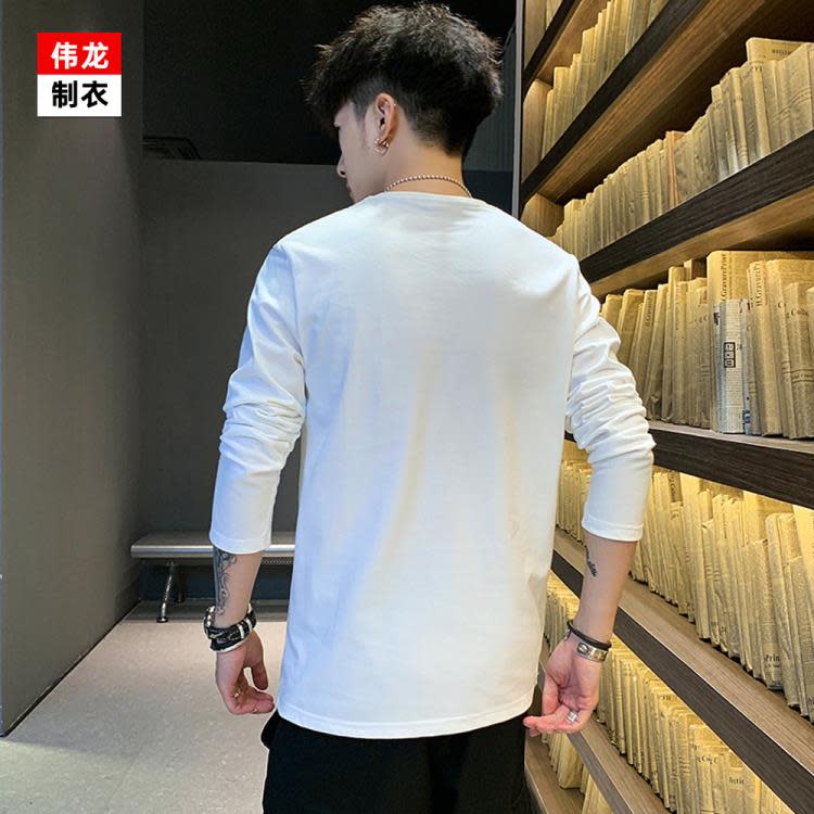偉龍制衣重磅長袖T恤訂製230G新疆純棉基礎打底衫新款圓領衫定做-細節圖3