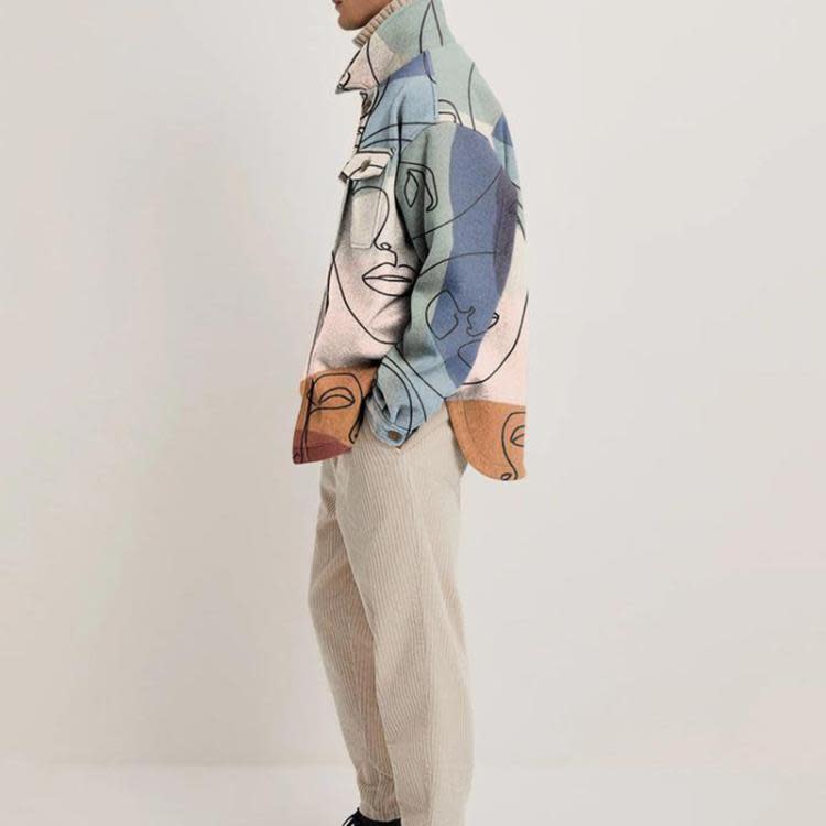 夾克 2023春季歐美青少年翻領印花寬松單排扣外套男-細節圖4