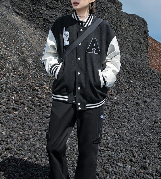 男裝2023秋冬新款棒球服學院風立領長袖立體繡字母夾克外套爆款男-細節圖2