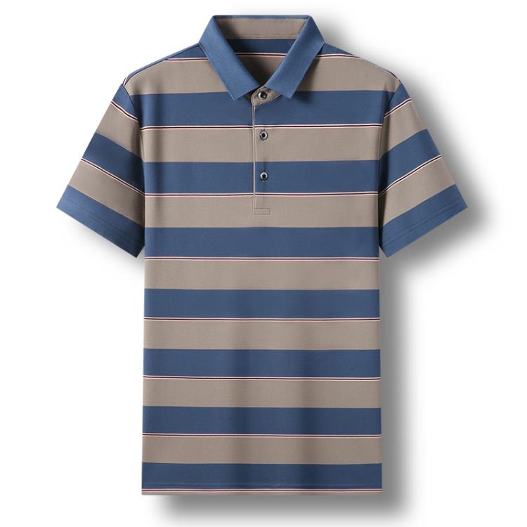 短袖T恤 男士條紋POLO衫2023夏季新款t恤棉翻領色織休閒半袖上衣男-細節圖5