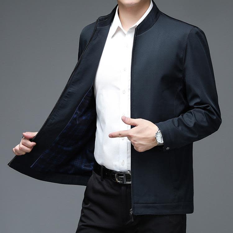 品牌2023新款立領外套男裝中年商務休閒免燙春秋薄款夾克衫潮上衣-細節圖4