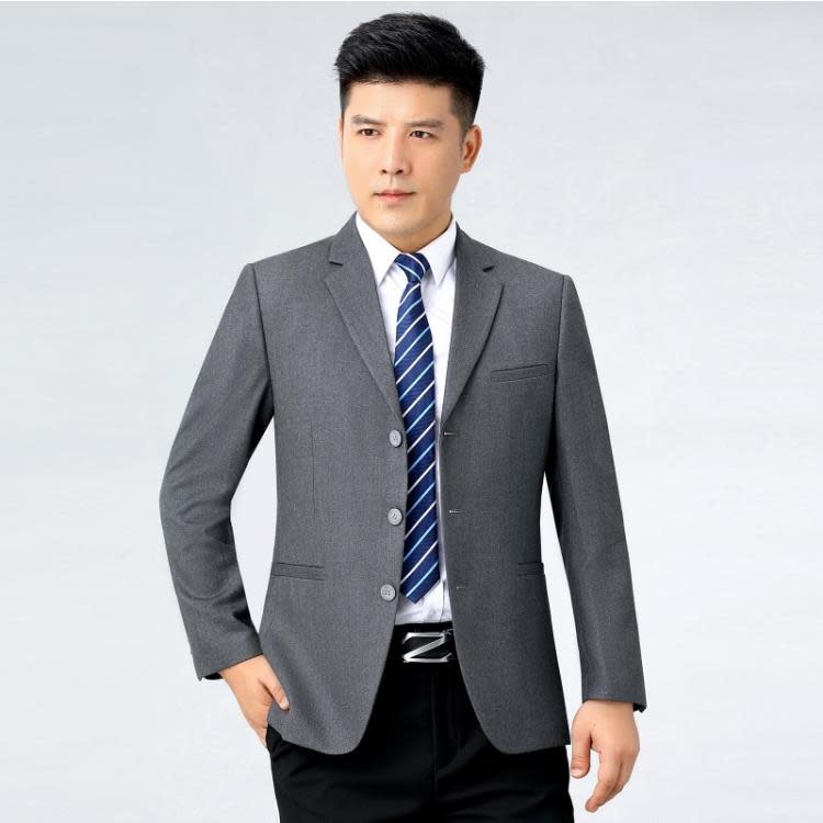 品牌休閒西裝男新款春秋裝外套修身商務時尚便西正裝中年男士西服-細節圖3