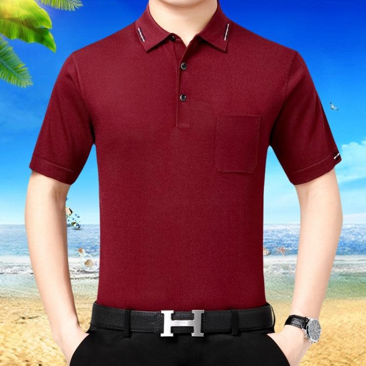 品牌2023夏季真絲男士T恤桑蠶絲商務休閒中年爸爸短袖翻領POLO衫-細節圖6
