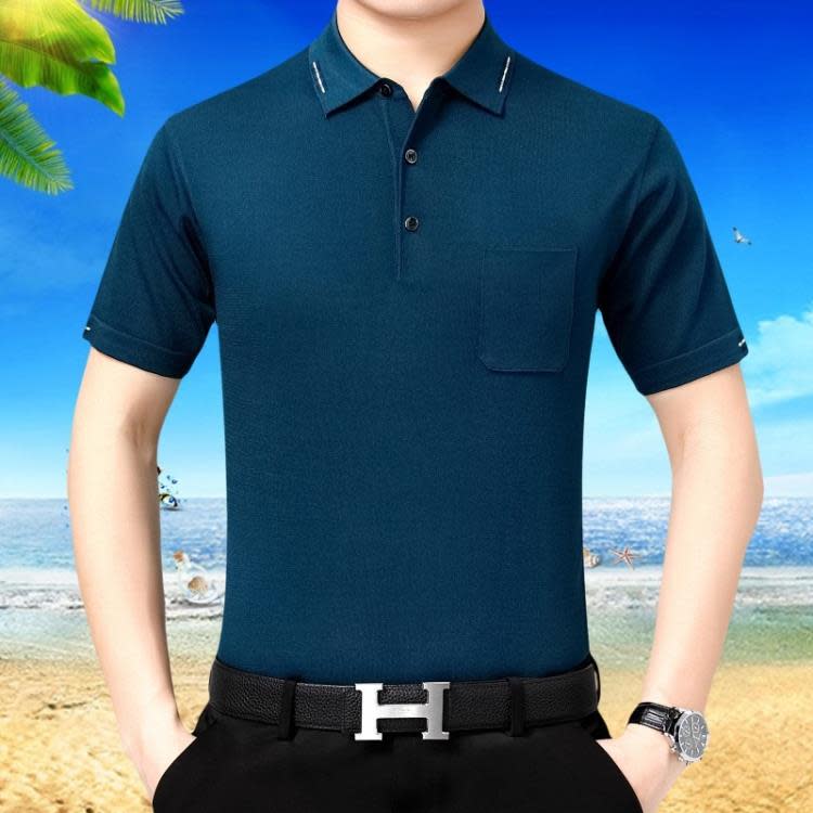 品牌2023夏季真絲男士T恤桑蠶絲商務休閒中年爸爸短袖翻領POLO衫-細節圖7