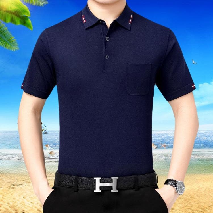 品牌2023夏季真絲男士T恤桑蠶絲商務休閒中年爸爸短袖翻領POLO衫-細節圖8