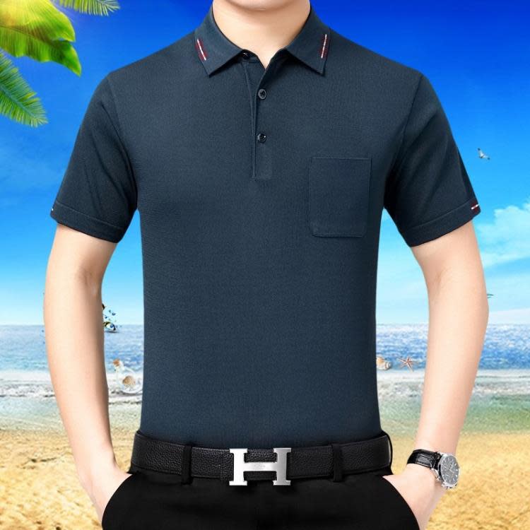 品牌2023夏季真絲男士T恤桑蠶絲商務休閒中年爸爸短袖翻領POLO衫-細節圖9