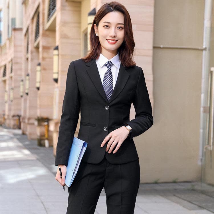 公務員面試服裝男女同款職業裝教師西裝套裝老師工作服黑色西服-細節圖3