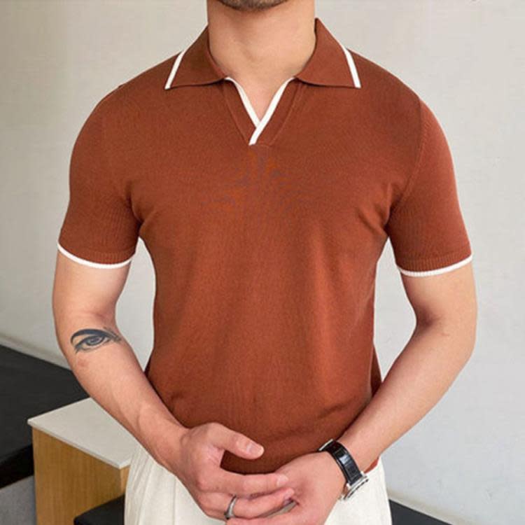 polo衫 歐美男裝 春夏新款氣質針織衫 純色套頭商務休閒Polo衫SR0028-細節圖6