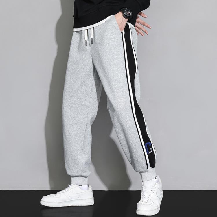 休閒褲 運動褲男春秋款側條紋撞邊潮流褲子寬松束腳春秋衛褲男士-細節圖2