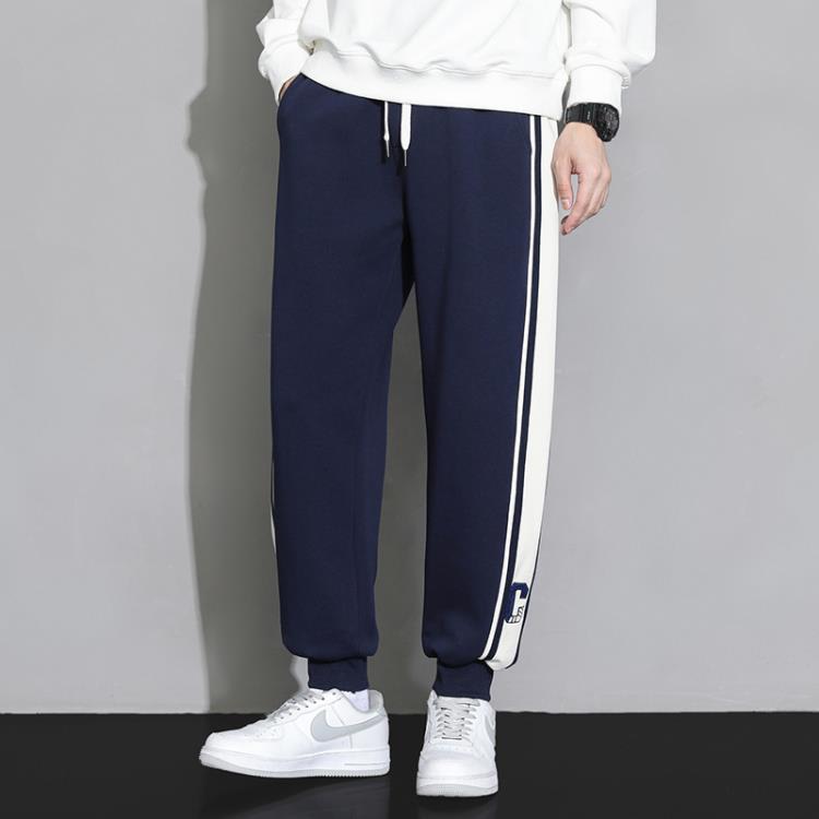 休閒褲 運動褲男春秋款側條紋撞邊潮流褲子寬松束腳春秋衛褲男士-細節圖3