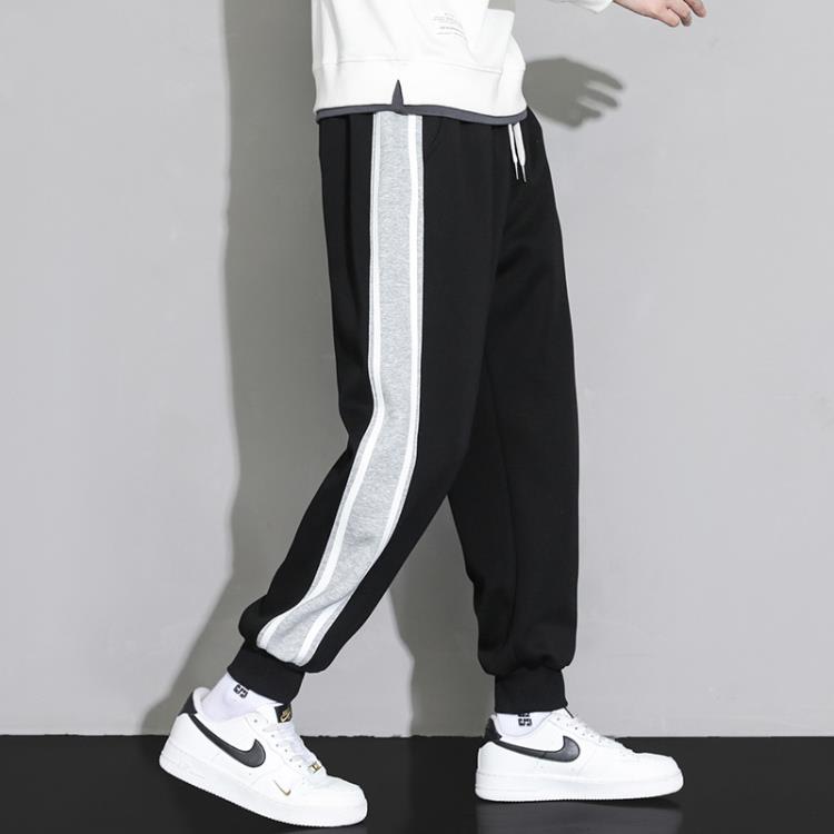 休閒褲 運動褲男春秋款側條紋撞邊潮流褲子寬松束腳春秋衛褲男士-細節圖4